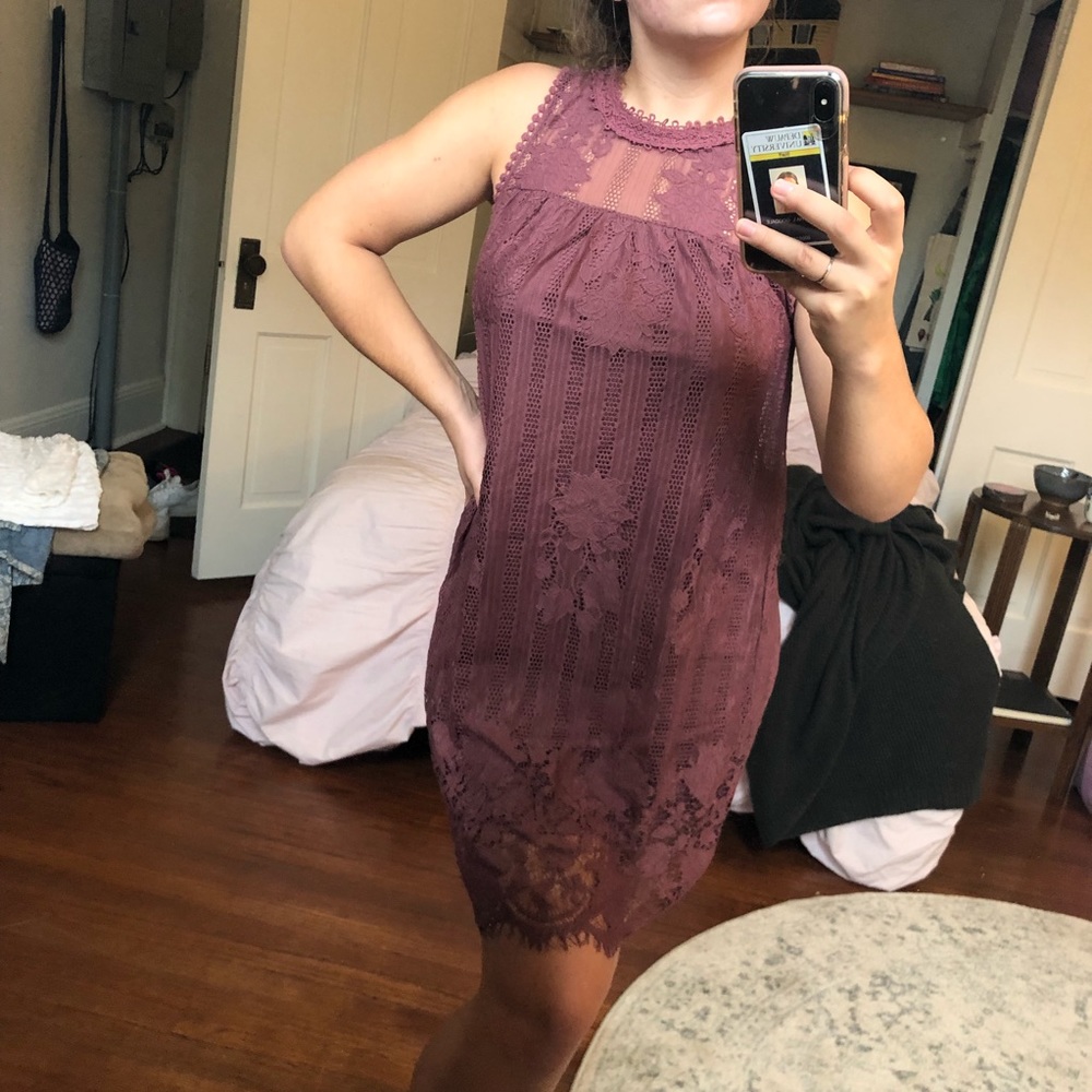 Dusty rose colored lace dress
